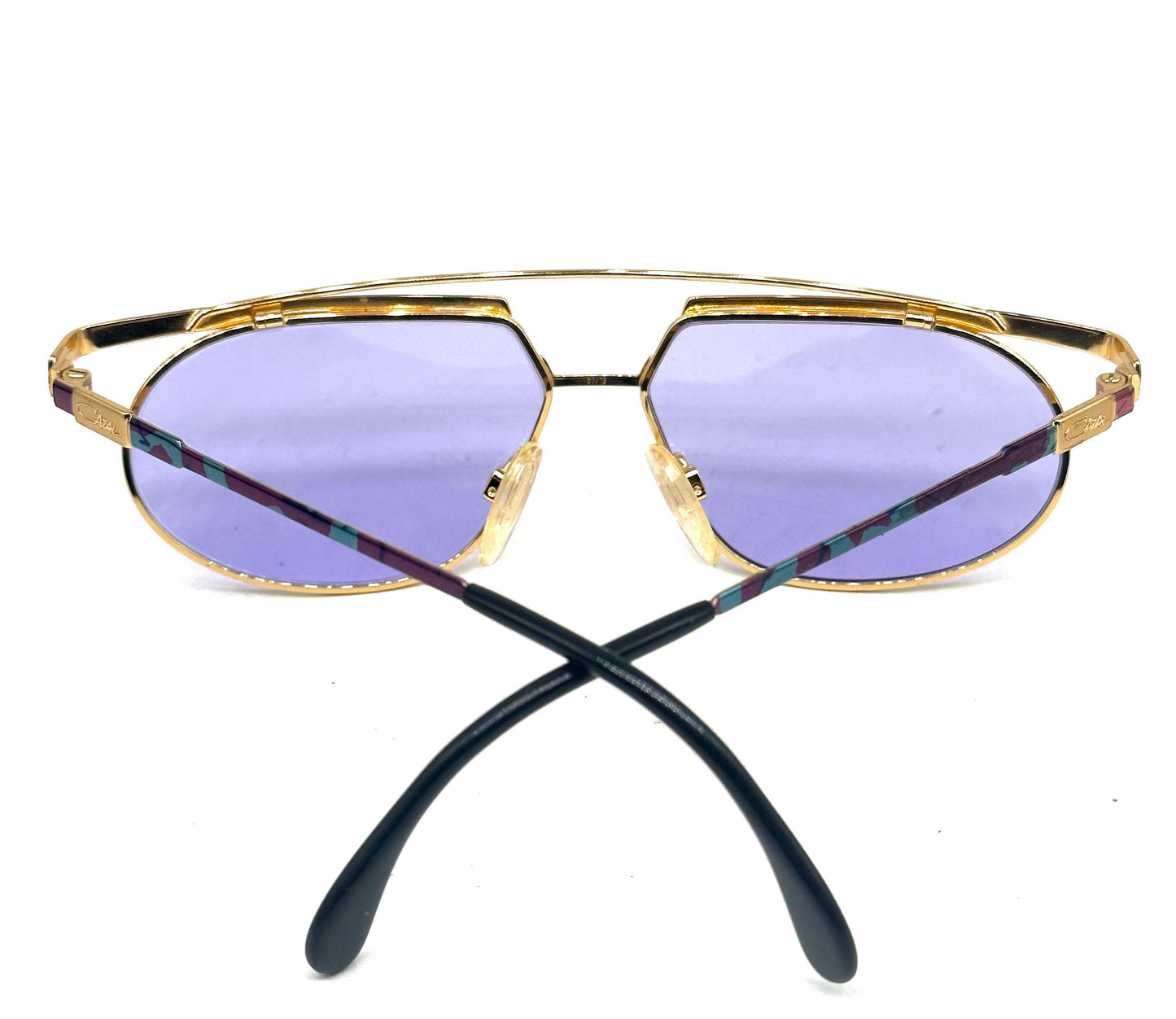 Cazal 254 avant-garde golden dbl bridge sunglssses with colorful enameled details, NoS 80s W Germany
