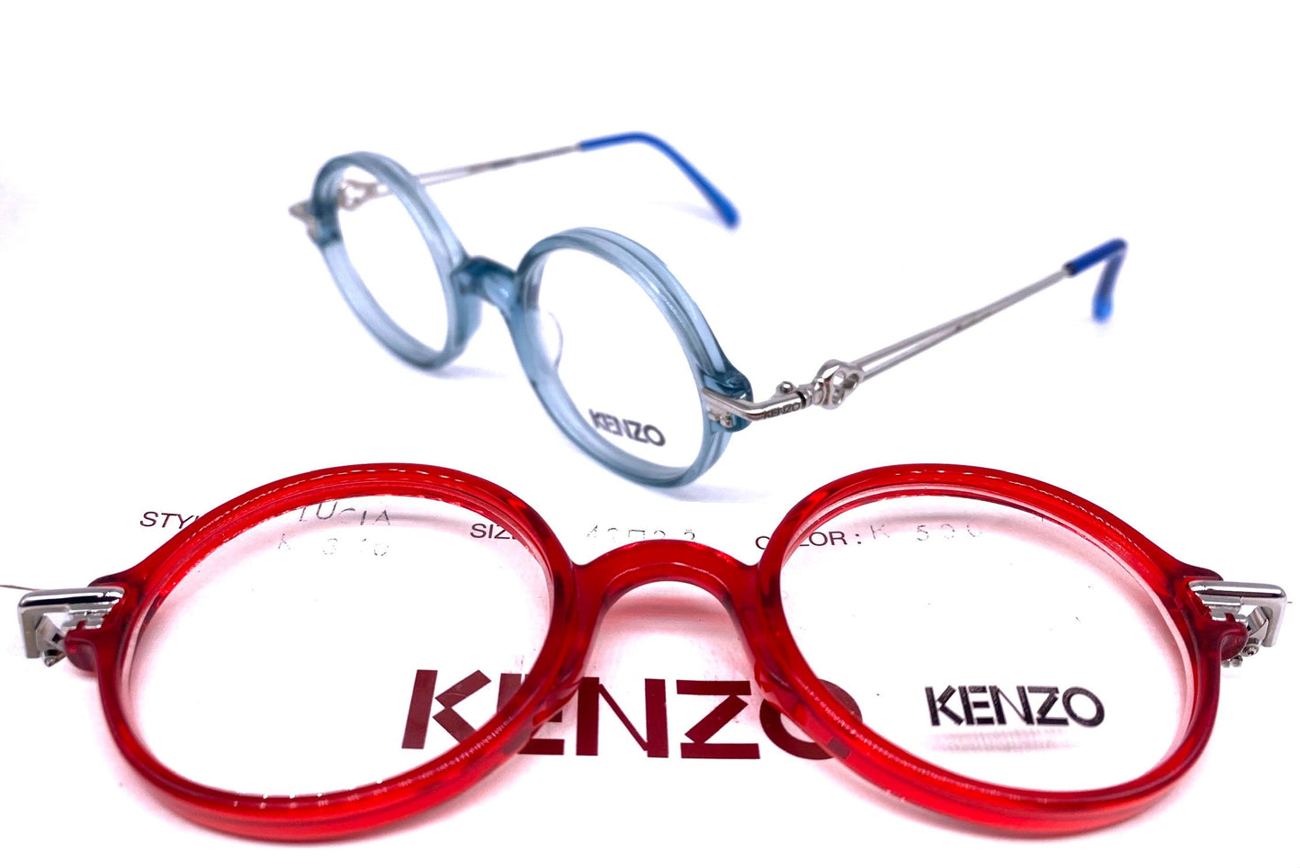 Kenzo Lucia cute round cello eyeglasses frames with key shaped hinges and temples, NOS 80s France