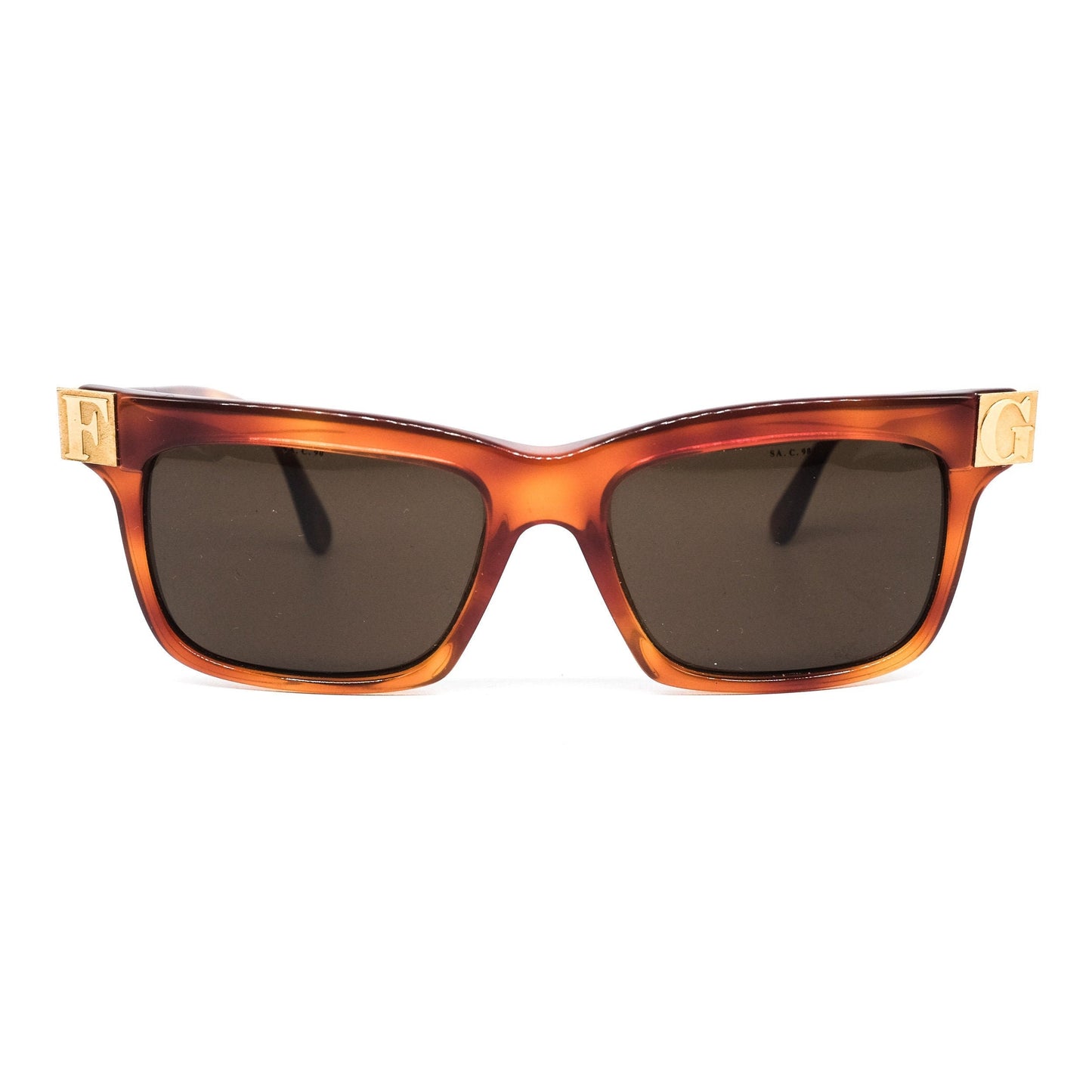 Gianfranco Ferré gff48s square brown tortoise sunglasses with huge branding details hand made in Italy, 1980s nos