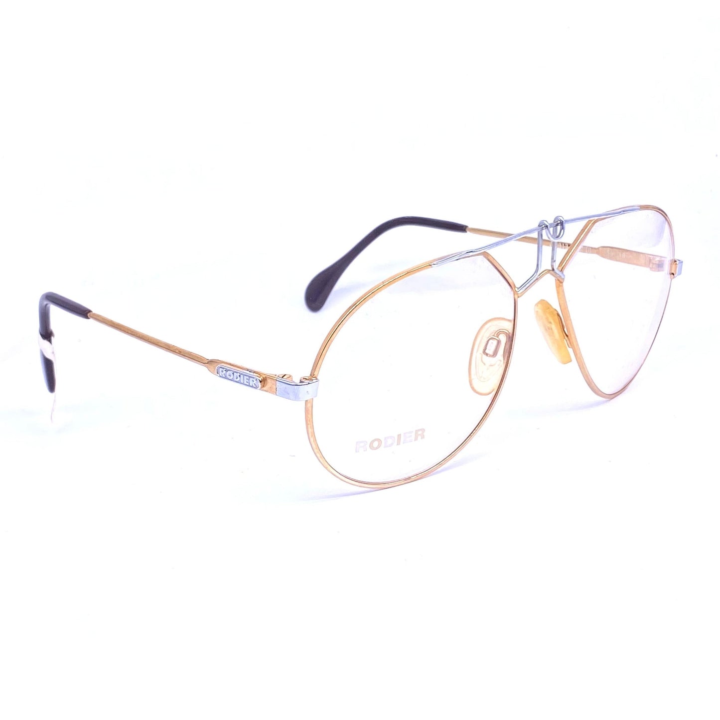 Rodier 125 golden aviator eyeglasses with silver details, NOS 80s, W-Germany