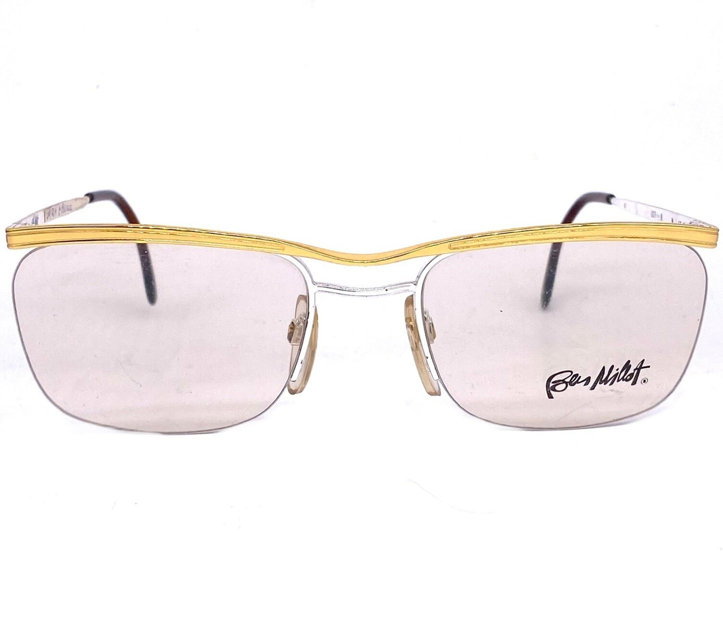 Ben Millot 007 square half rimmed metal eyeglasses frames in matte black or gold, NOS 80s France