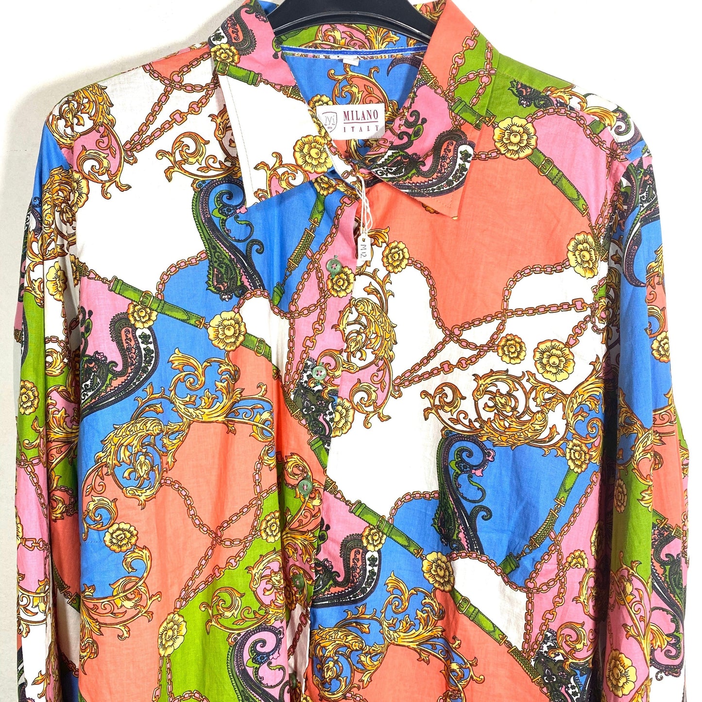 Colorful Baroque long sleeved shirt 100% cotton made in Italy 90 NoS
