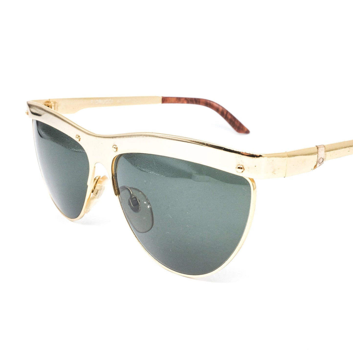 Fiorucci fancy vintage gold satin metallic sunglasses, Made in Italy 1980s NOS