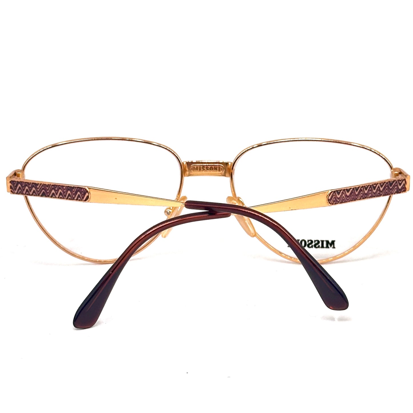 Missoni M823 44F gold oval frames w iconic brown wavy zig-zag enamel detailing, 90s NOs