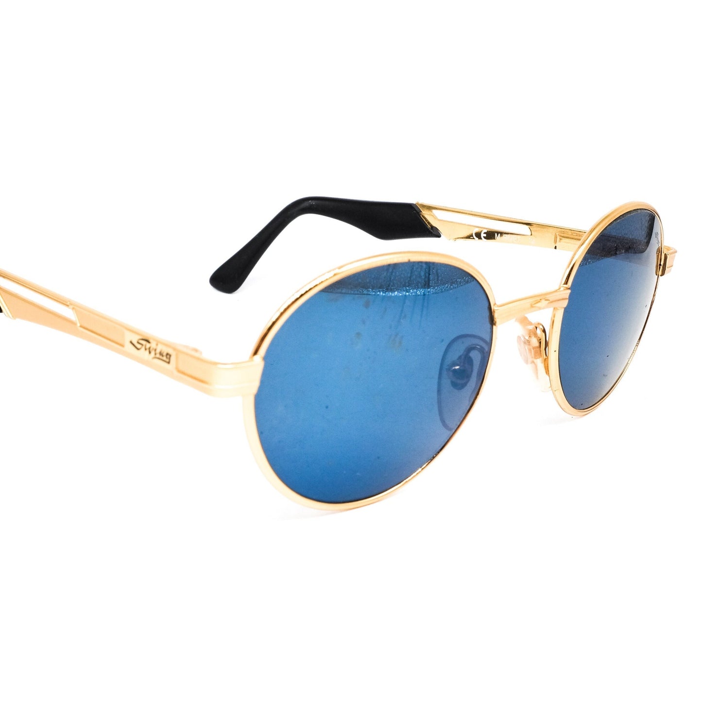Swing by Lastes golden metal round sunglasses made in Italy 80s NOS