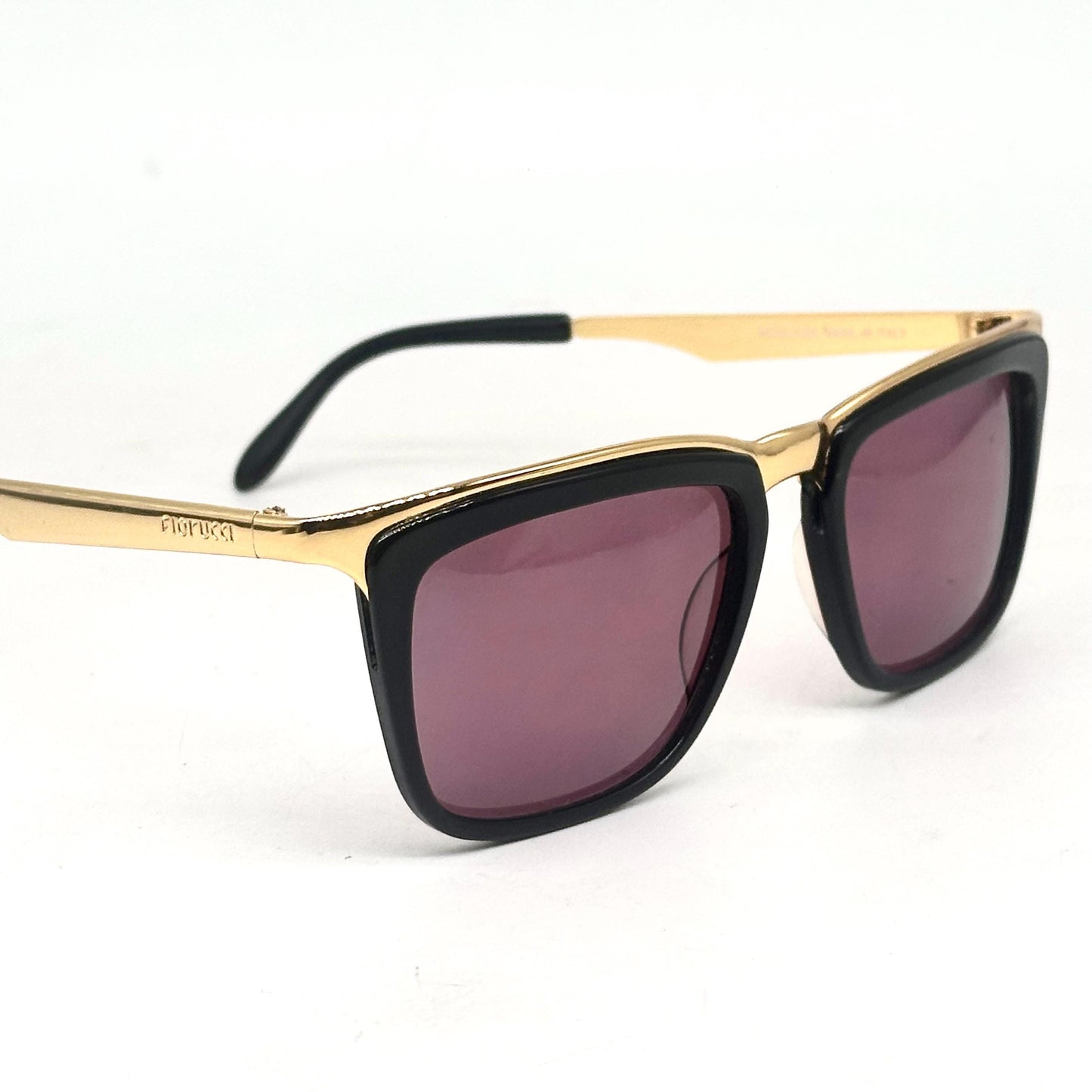 Fiorucci sun master 5 black sunglasses with gold band detail with engraved logo Made in Italy 1980s NOS