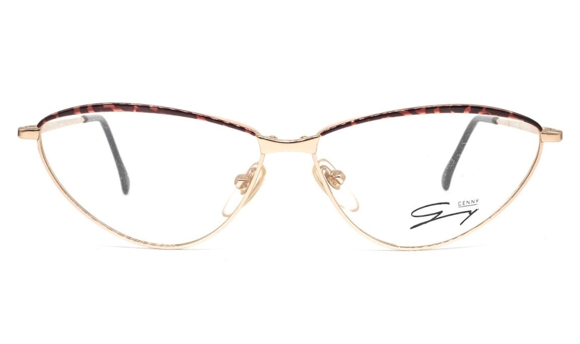 Genny 534 golden metal modernist cateye eyeglasses frames made in Italy, NOS 80s