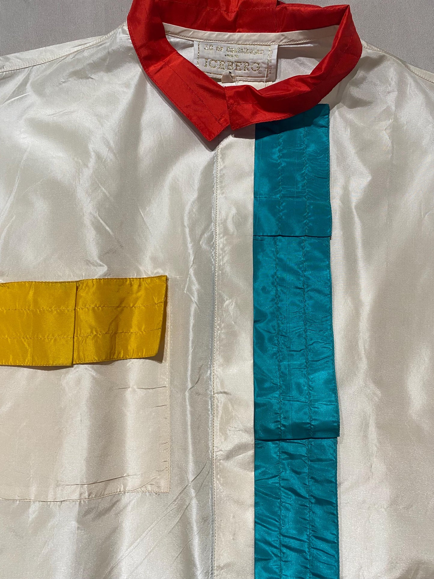 JC de Castelbajac x Iceberg 100% Silk color block pop art shirt size 40 boxy fit