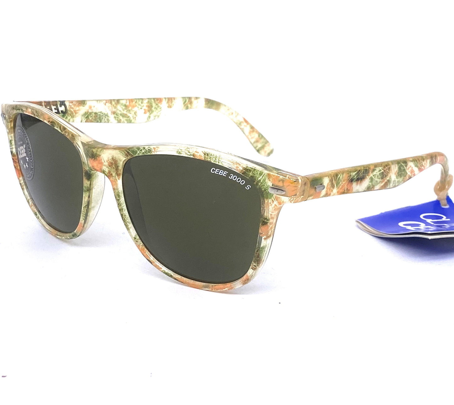 Cébé 1702 squared sunglasses w mineral lenses, translucent abstract / action painting allover, NOS 90s France