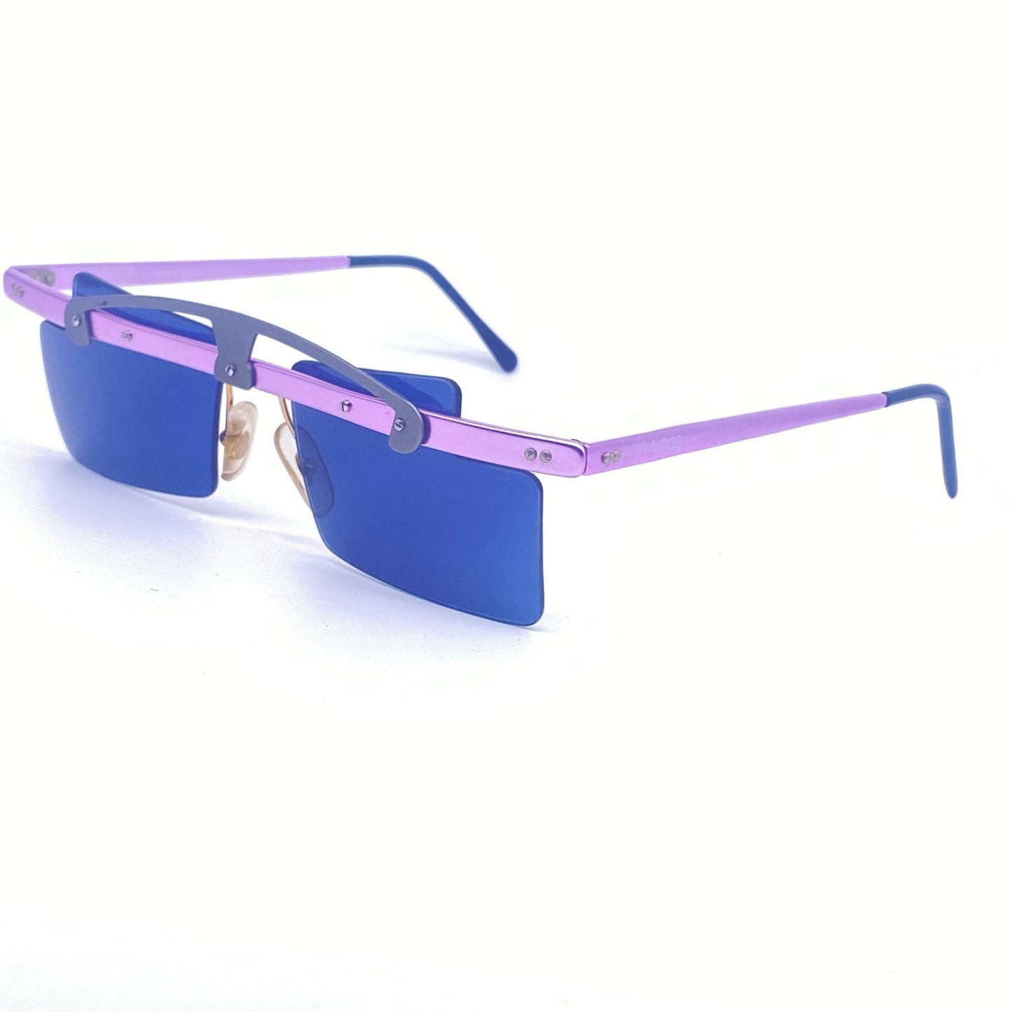 Sin&Cos square lilac metal sunglasses with silver Arch bridge, eye catching avant garde design, NOS 90s