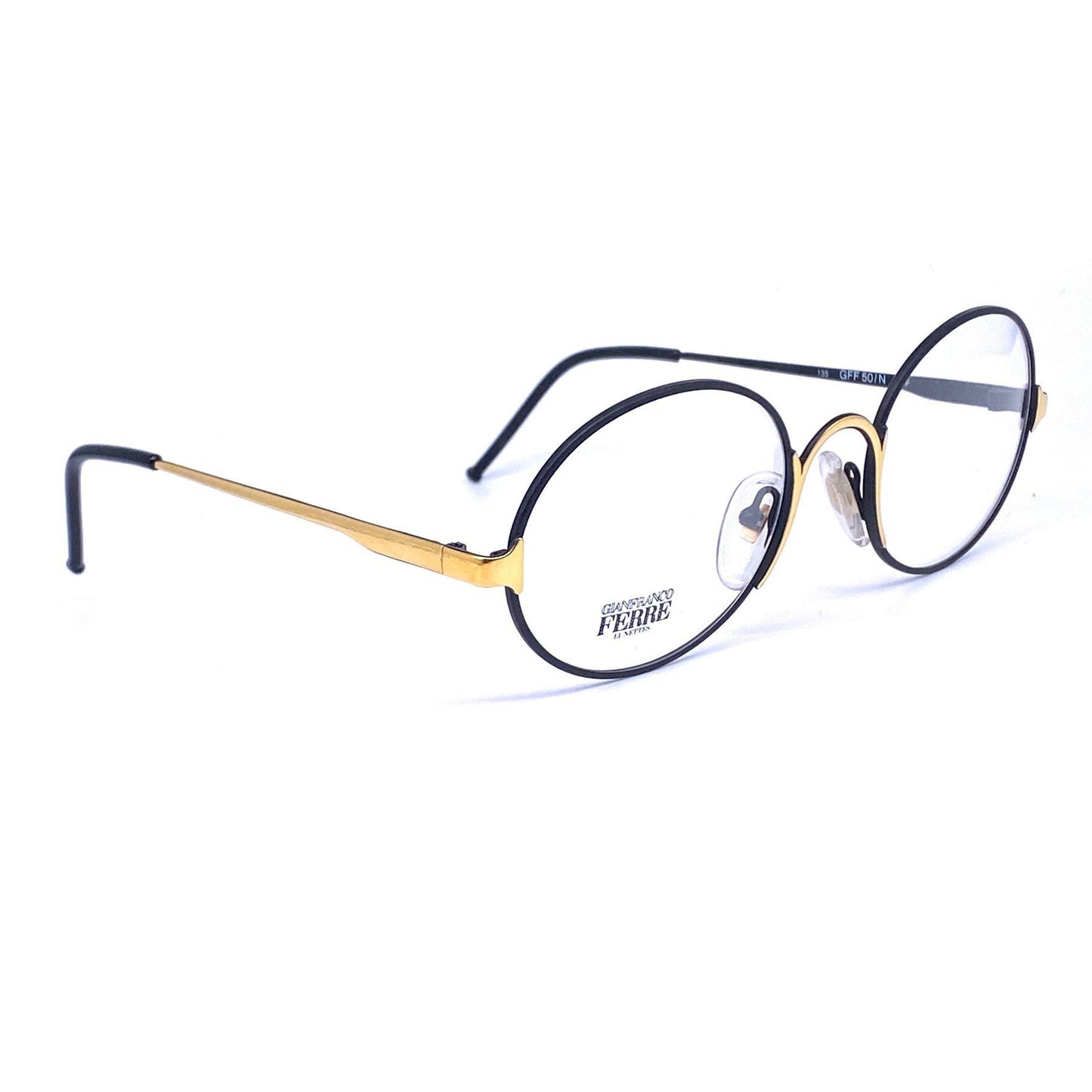 Gianfranco Ferré GFF50 oval black/gold metal eyeglasses frames, 80s NOS
