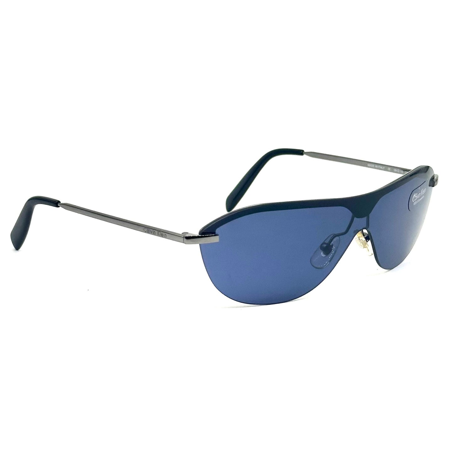 Calvin Klein 168S silver metal shield frames mask sunglasses with blue lens vintage 90s NoS