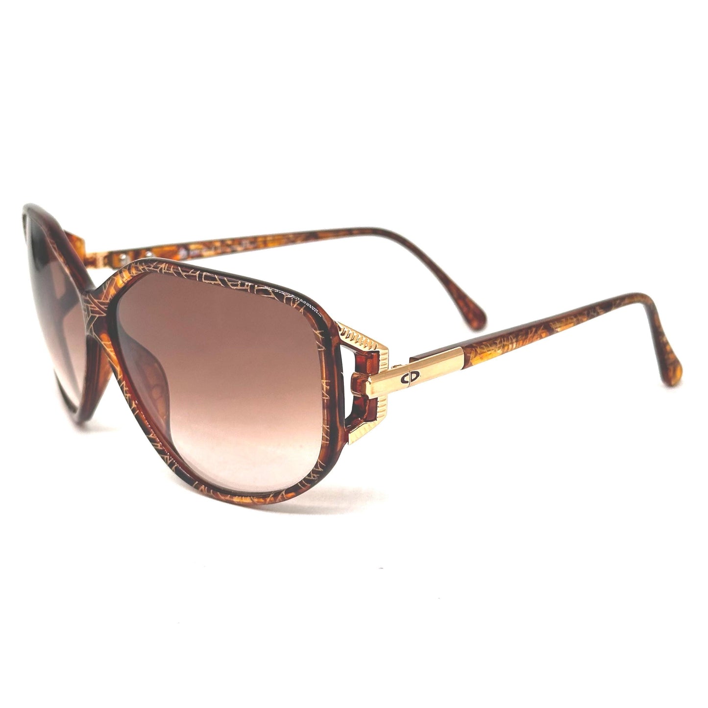 Christian Dior 2498 brown marble and gold frames with gold geometric print all over rare collectible 80s NOS