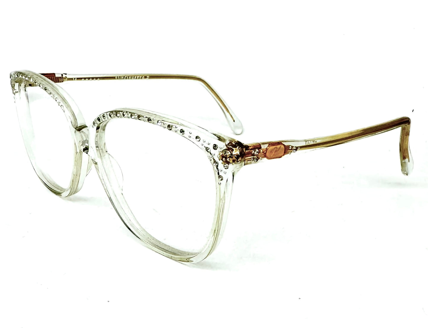 Nouvelle 14 crystal clear frames w rhinestones browline , NOS 80s Italy