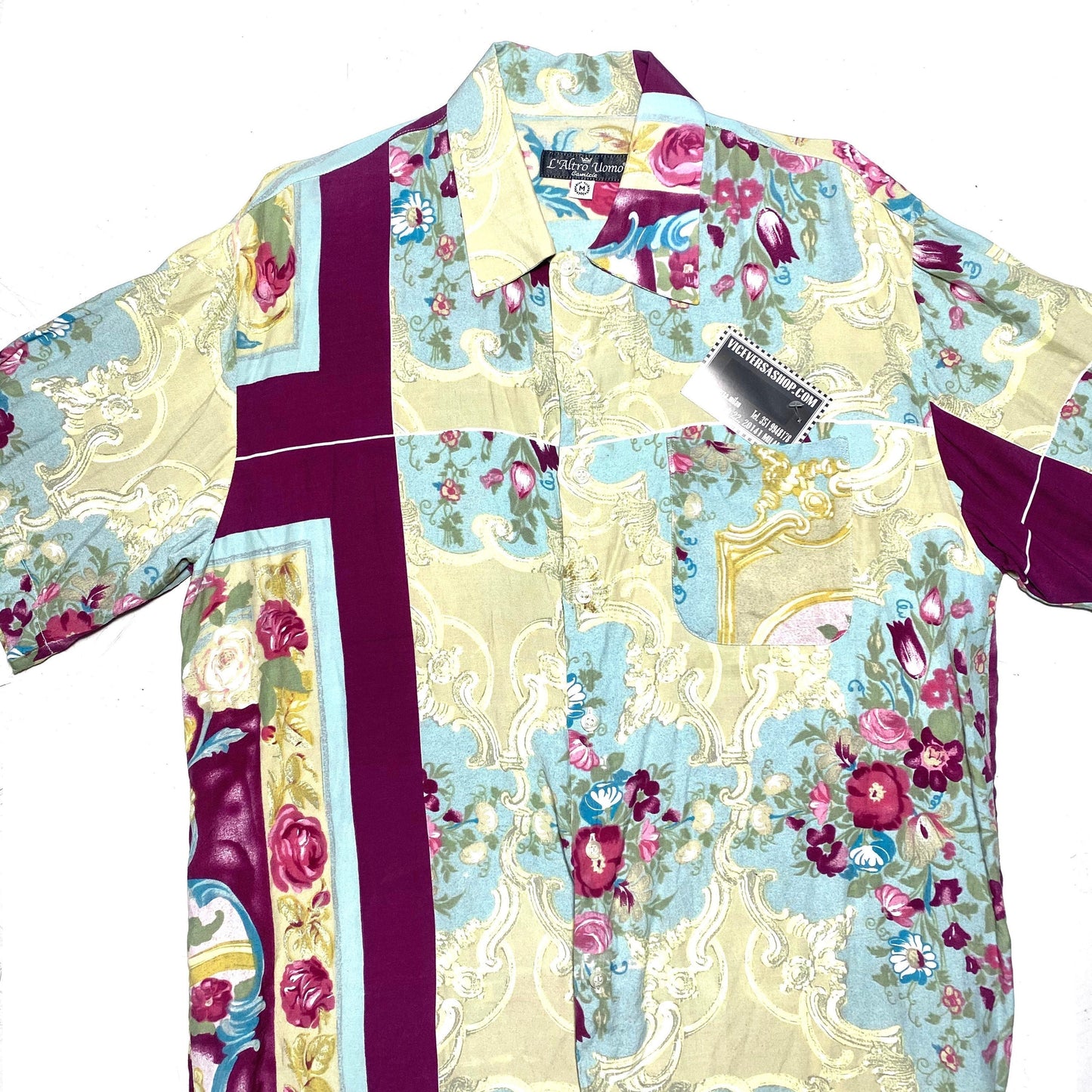 L’altroUomo baroque floral short sleeve cotton shirt, sz M, Italy 80s mint