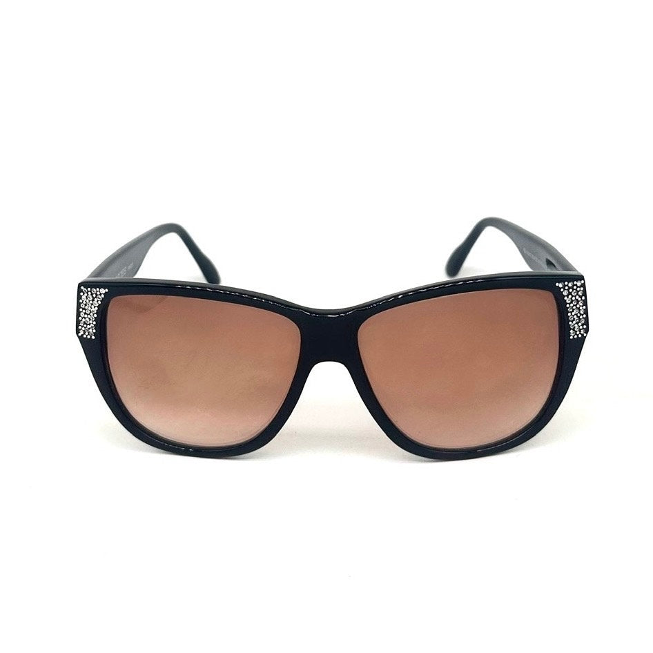 Courreges 8712 black oversized sunglasses w gold logo and Swarovski adornement, hand made in France