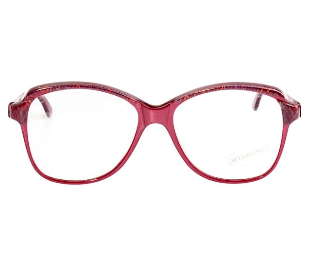 Missoni M104 oversized burgundy eyeglasses frames w real zigzag knit fabric inserts, Nos 80s Italy