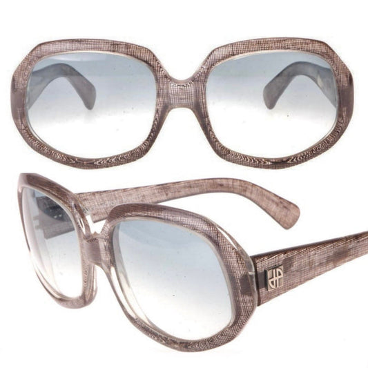 Jean Patou 60s oversized sunglasses with real fabric inlaid in the clear acetate, NOS mint