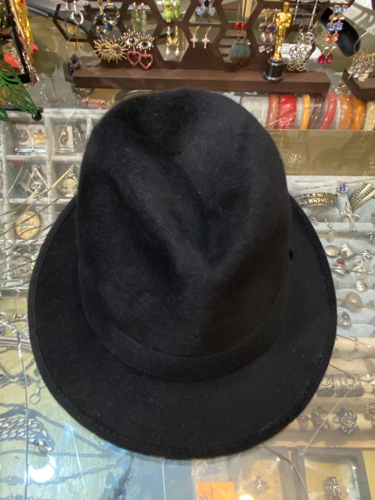 Borsalino Luxury black Velour trilby - fedora elegant hat, Italy 1970s NOS