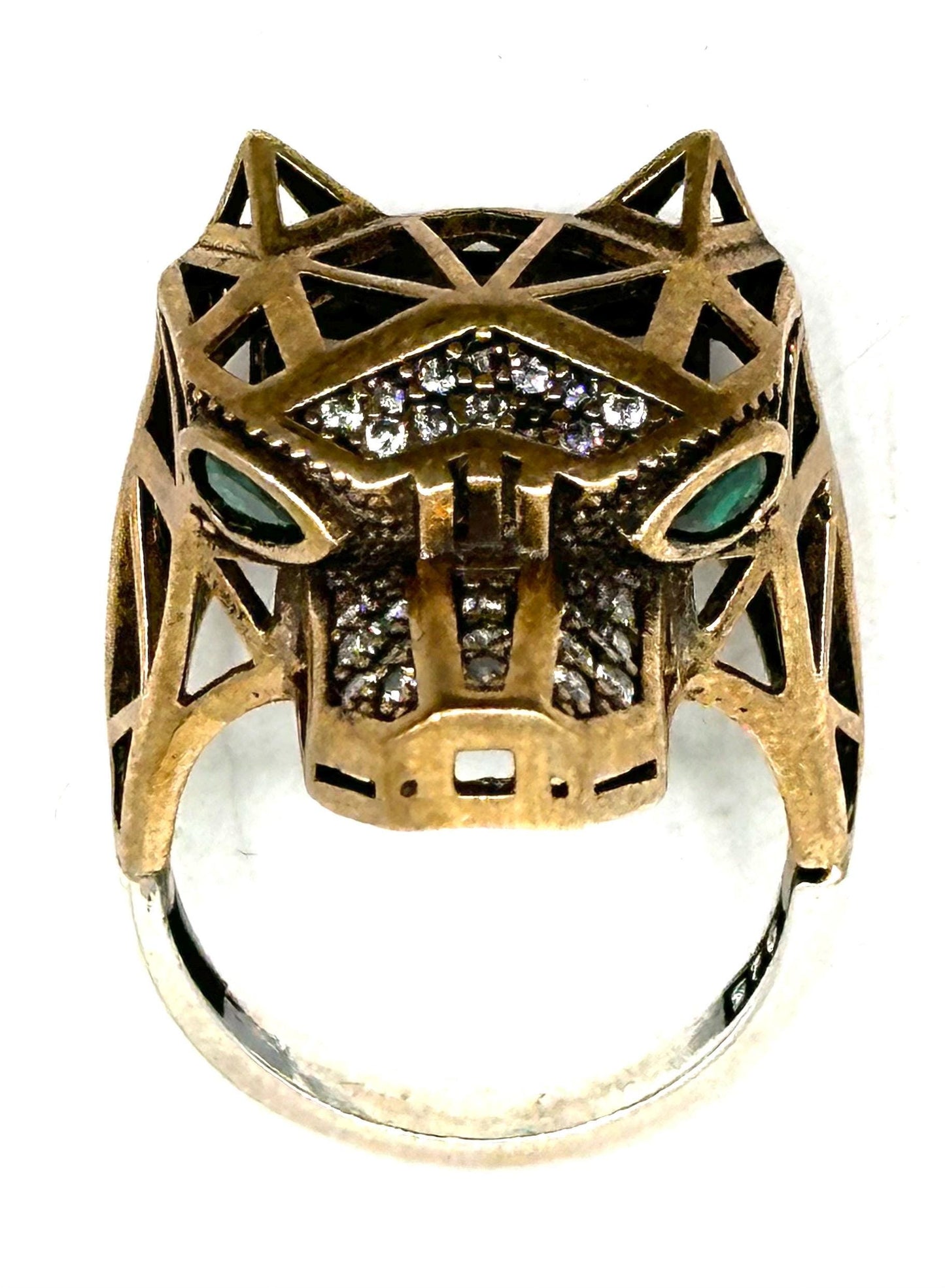 Anubi low-poly 925 silver-brass ring embellished w crystals, Beautiful and mint