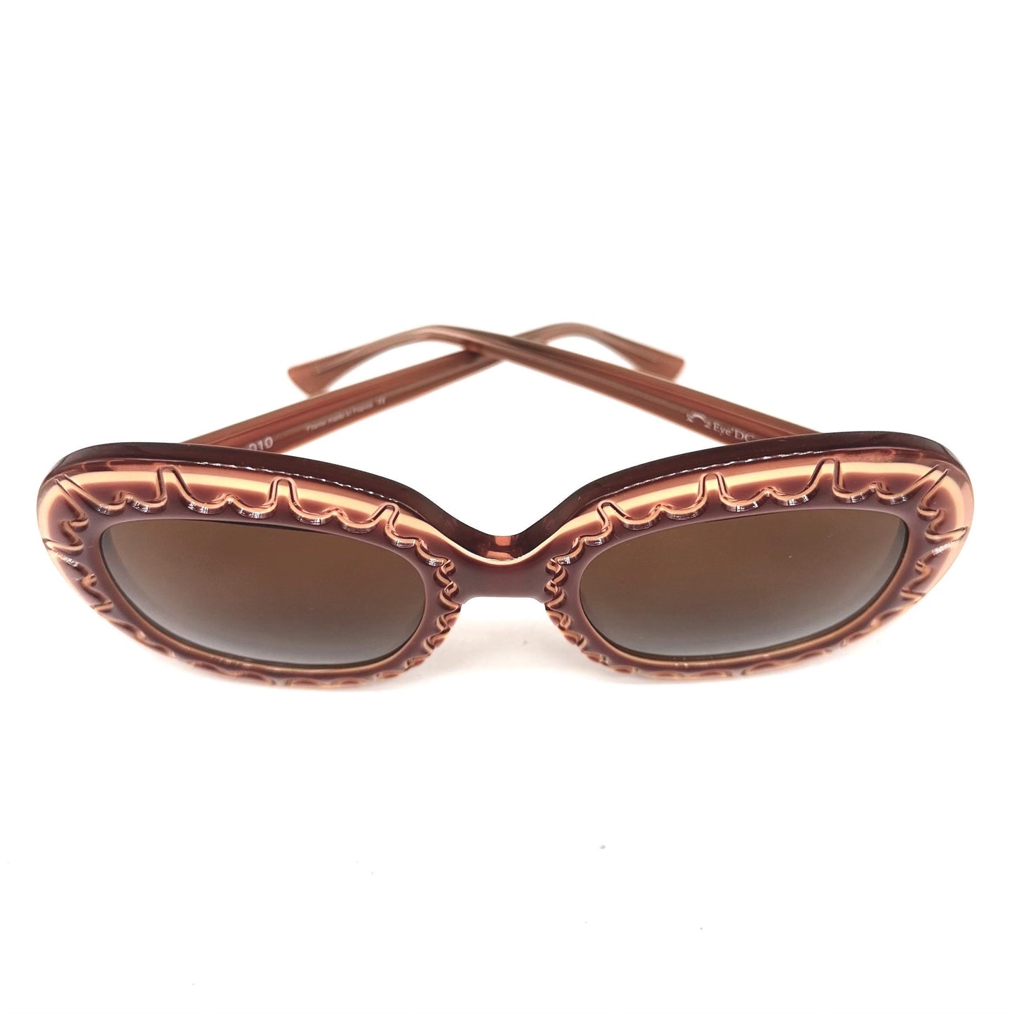 Eye DC 543 010 rounded square sunglasses in brown gradient acetate with waved line detail engraved around the brown lens 90s NOS