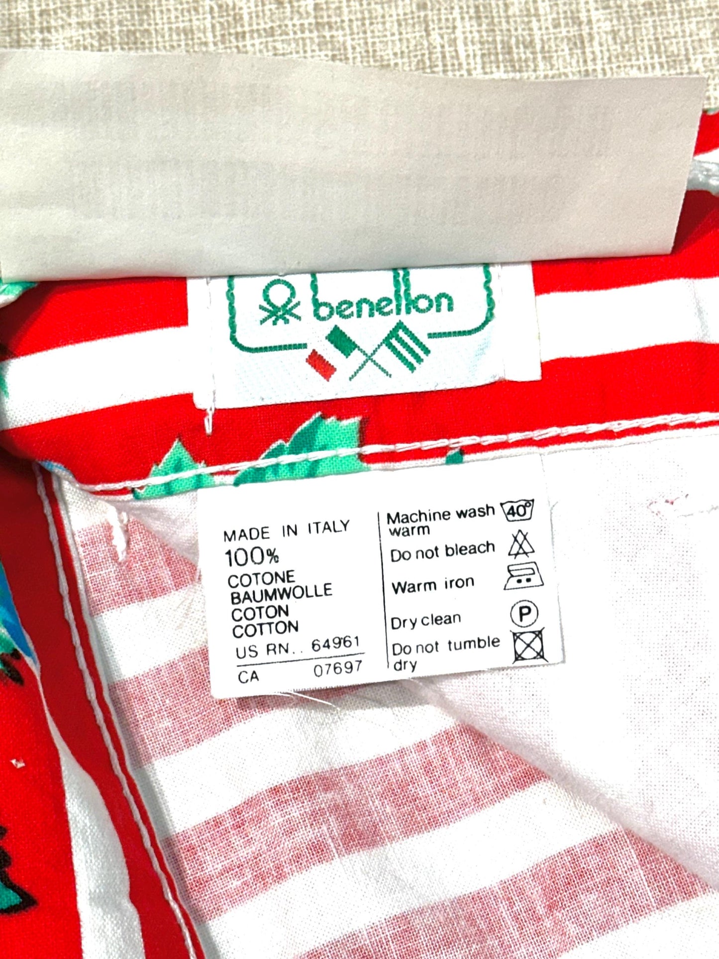 Benetton 80s striped cotton pants with flowers BNWT