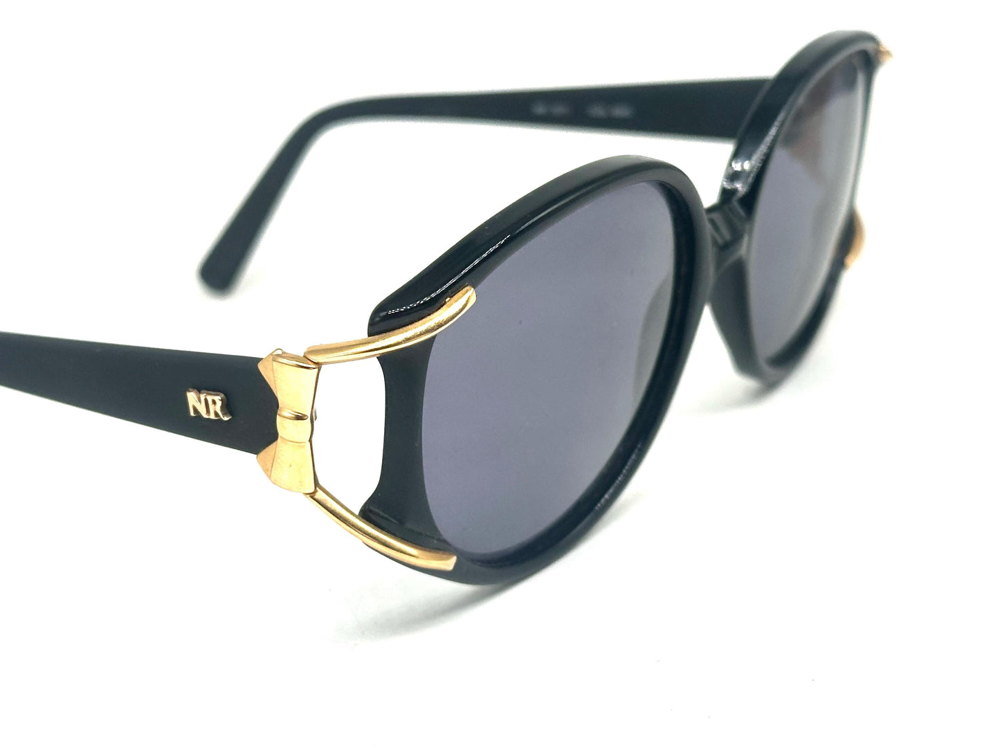 Nina Ricci classy black oversized sunglasses w golden details, NOS 90s France