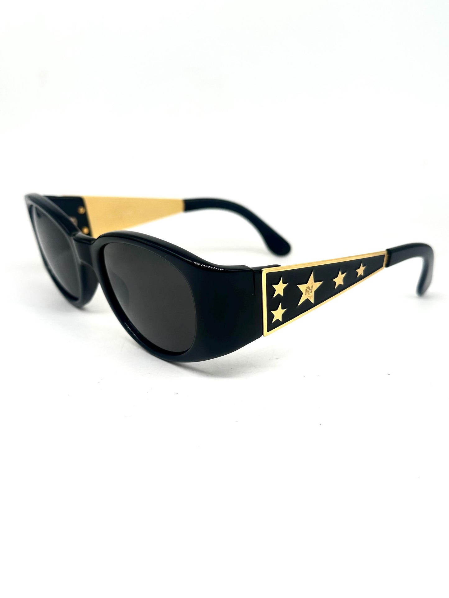 Nouvelle Vague Dane rocker retro sunglasses w embossed golden stars, 2 colors, NoS 80s Italy