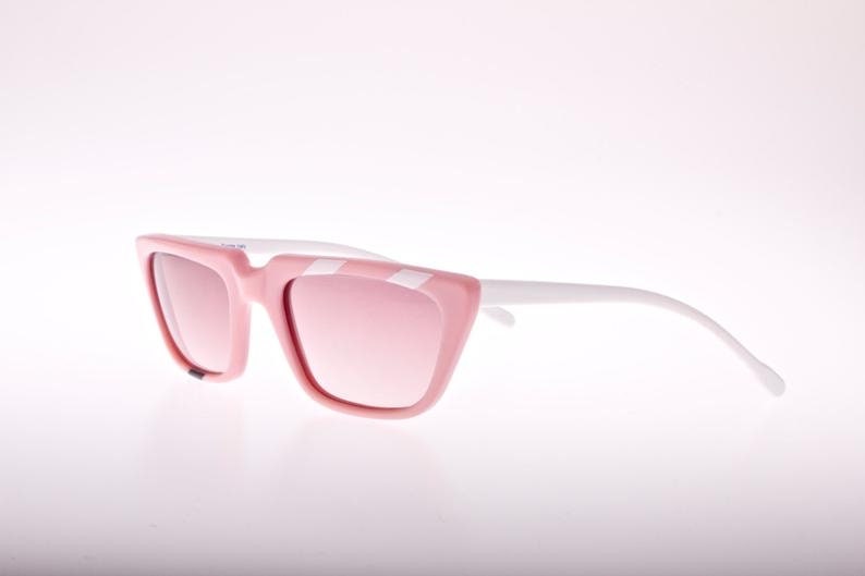 Barbie Pink cure square sunglasses w asymmetrical line details, NOS made in Italy in the 80s