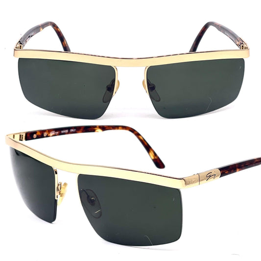 Genny modern rectangular flat top gold half rimmed sunglasses, 90s Italy NOS mint