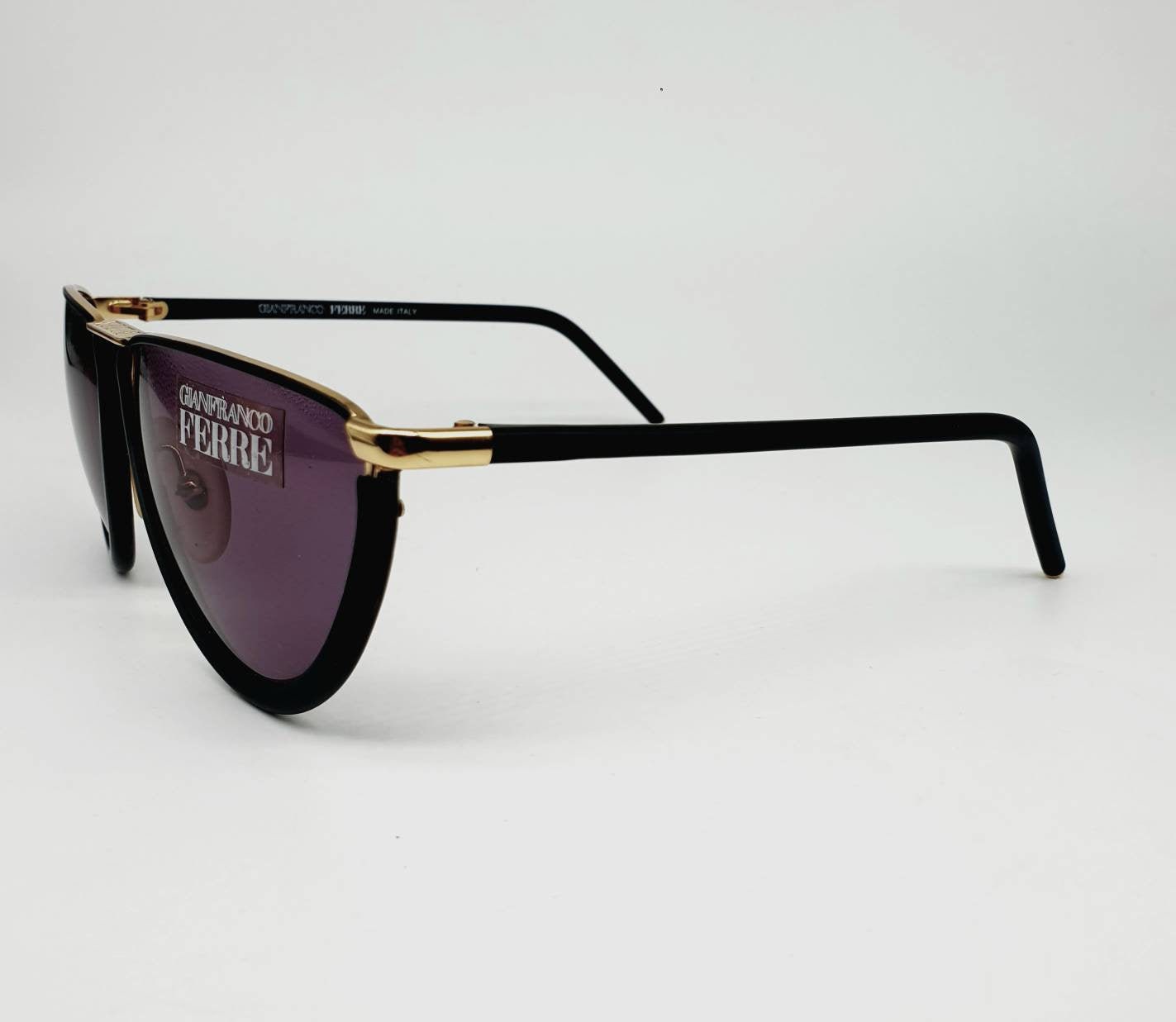 Gianfranco Ferrè GFF 9/S  Gold and  Black matt vintage drop cat eye sunglasses NOS 1990s.