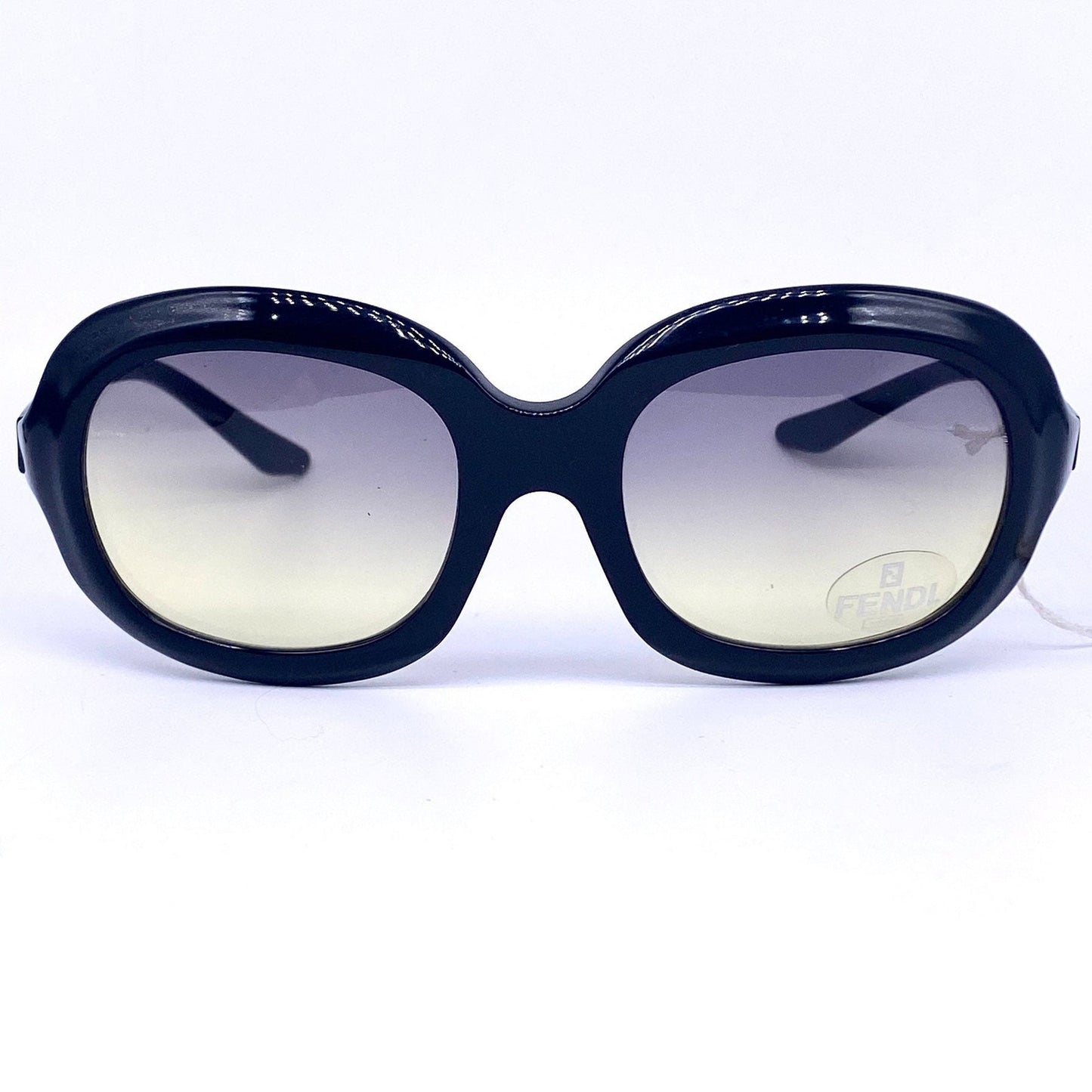 Fendi SL 7676 occhiali da sole ovali in acetato nero con dettagli logo FF sulle aste, NOs anni '90, menta