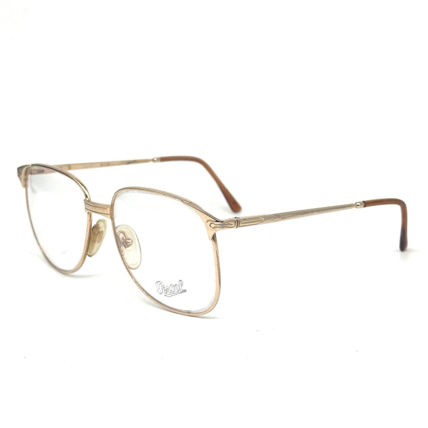 Persol Ratti Aier square gold plated metal eyeglasses frames hand made in Italy, 80s NOS