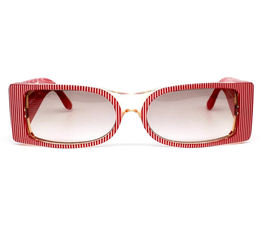 IDC french riviera square rim sunglasses in red/clear pinstripe made in France in the 80s