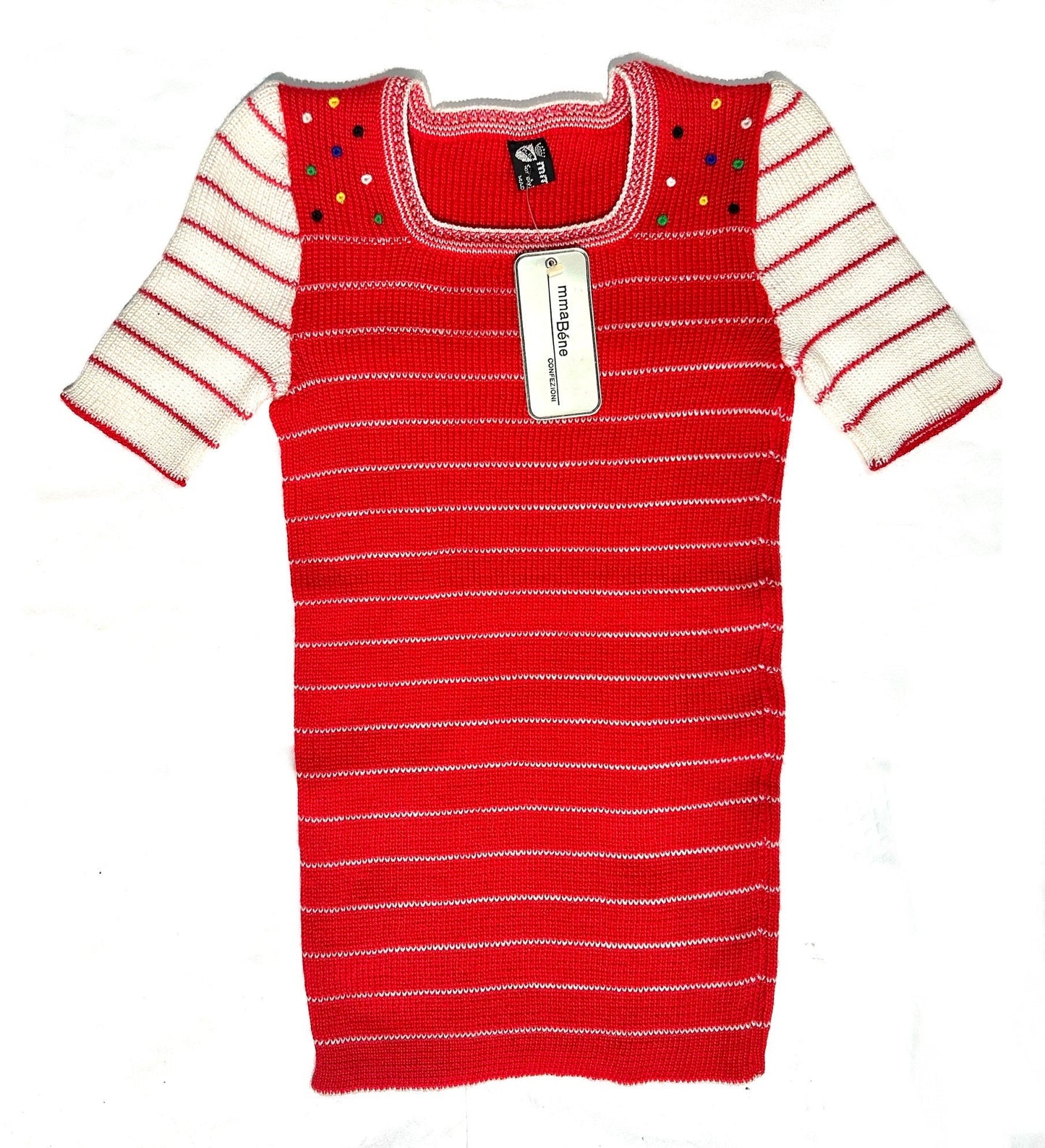 MmaBéne 1970s preppy red/white striped wool knit short sleeved ladies jumper, BNWT