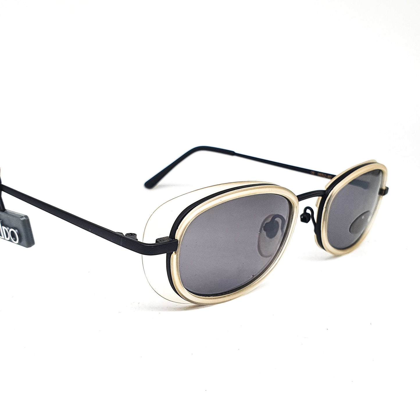 Kaleido 6652-40 black metallic framed sunglasses with special designed pale yelloe translucent rim, 1980s NOS