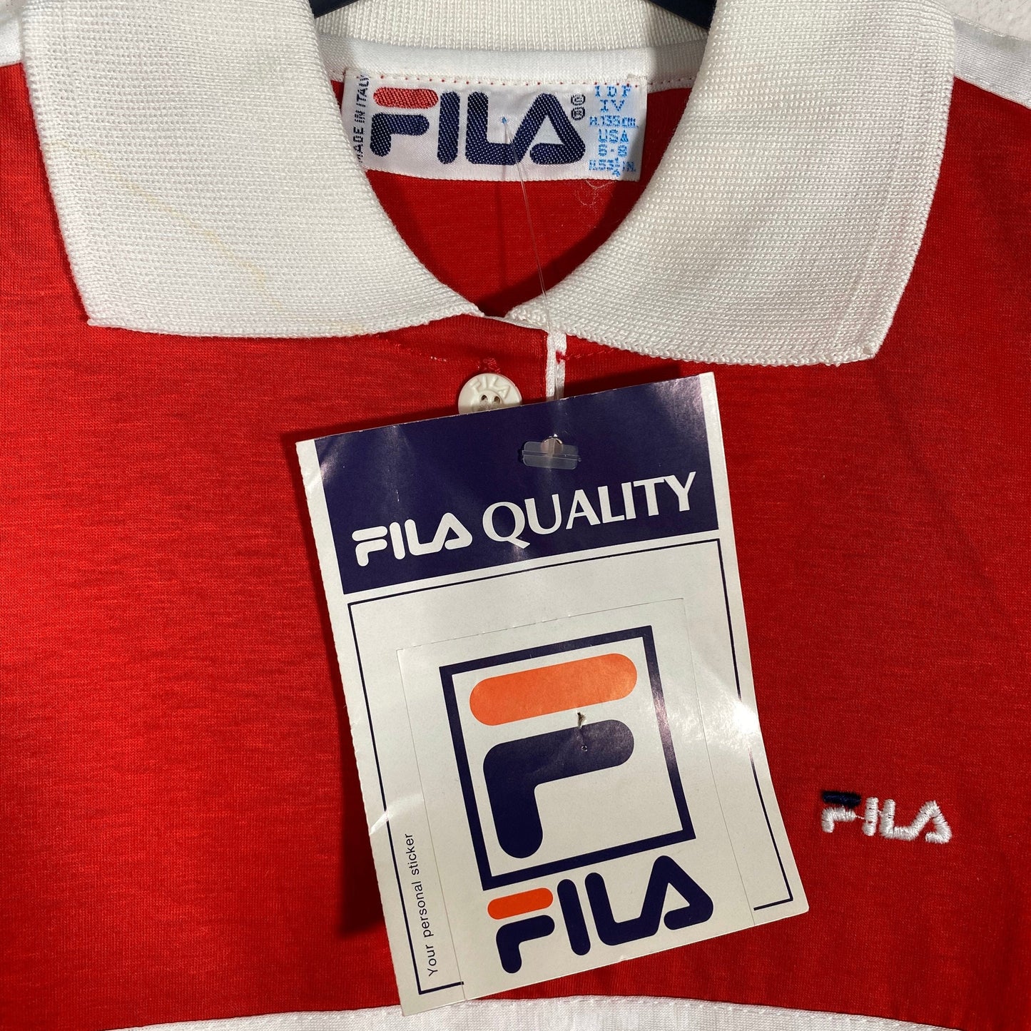 Fila 80s minimal polo shirts, red or pink with white stripe, size 34, US 6-8