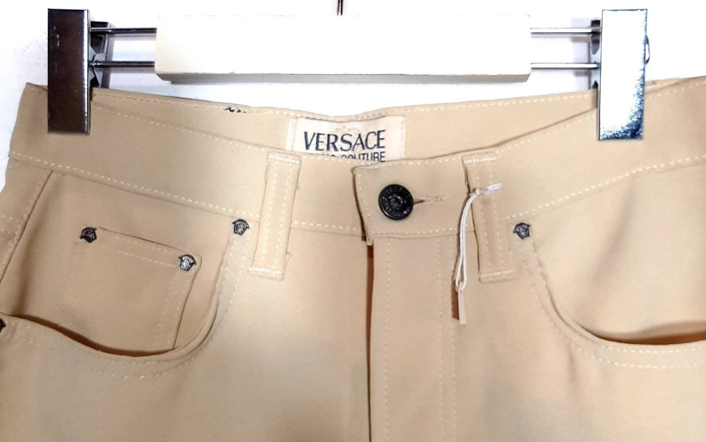 Versace Jeans Couture NOS Medusa beige elasthane slim fit pants sz 28 / 42 90s with tags