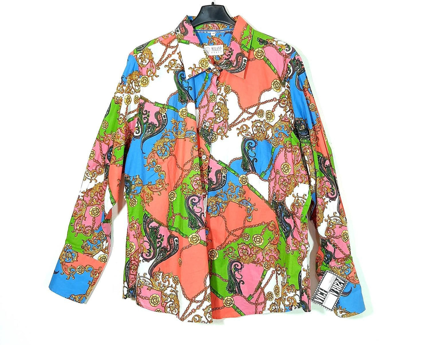 Colorful Baroque long sleeved shirt 100% cotton made in Italy 90 NoS