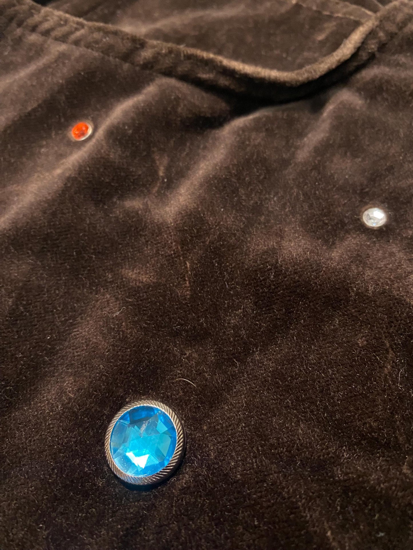 Blumarine Folies brown velour trouses w randomised colorful crystals, nos sz 46