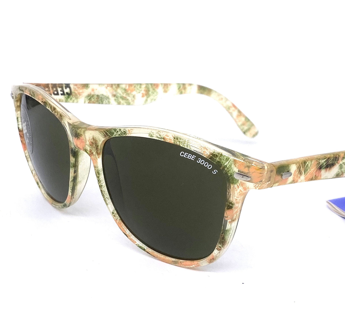 Cébé 1702 squared sunglasses w mineral lenses, translucent abstract / action painting allover, NOS 90s France