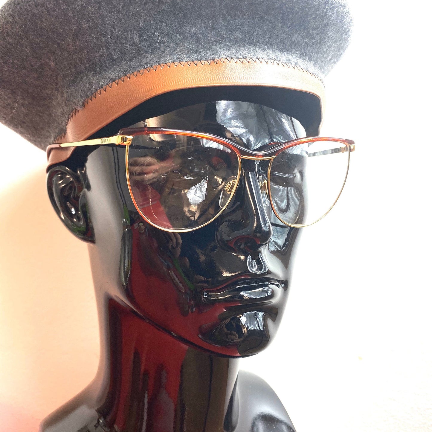 Gucci GG2322 golden metal cateye eyeglasses with tortoise browline, NOS 80s Italy
