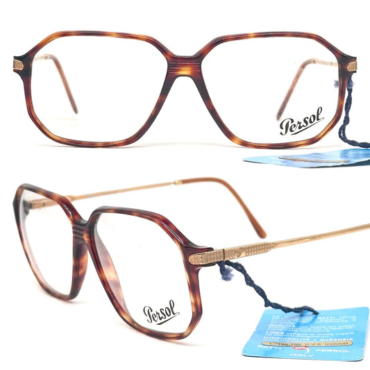 Persol Ratti 9102-B square tortoise eyeglasses w golden temples, NoS 80s Italy