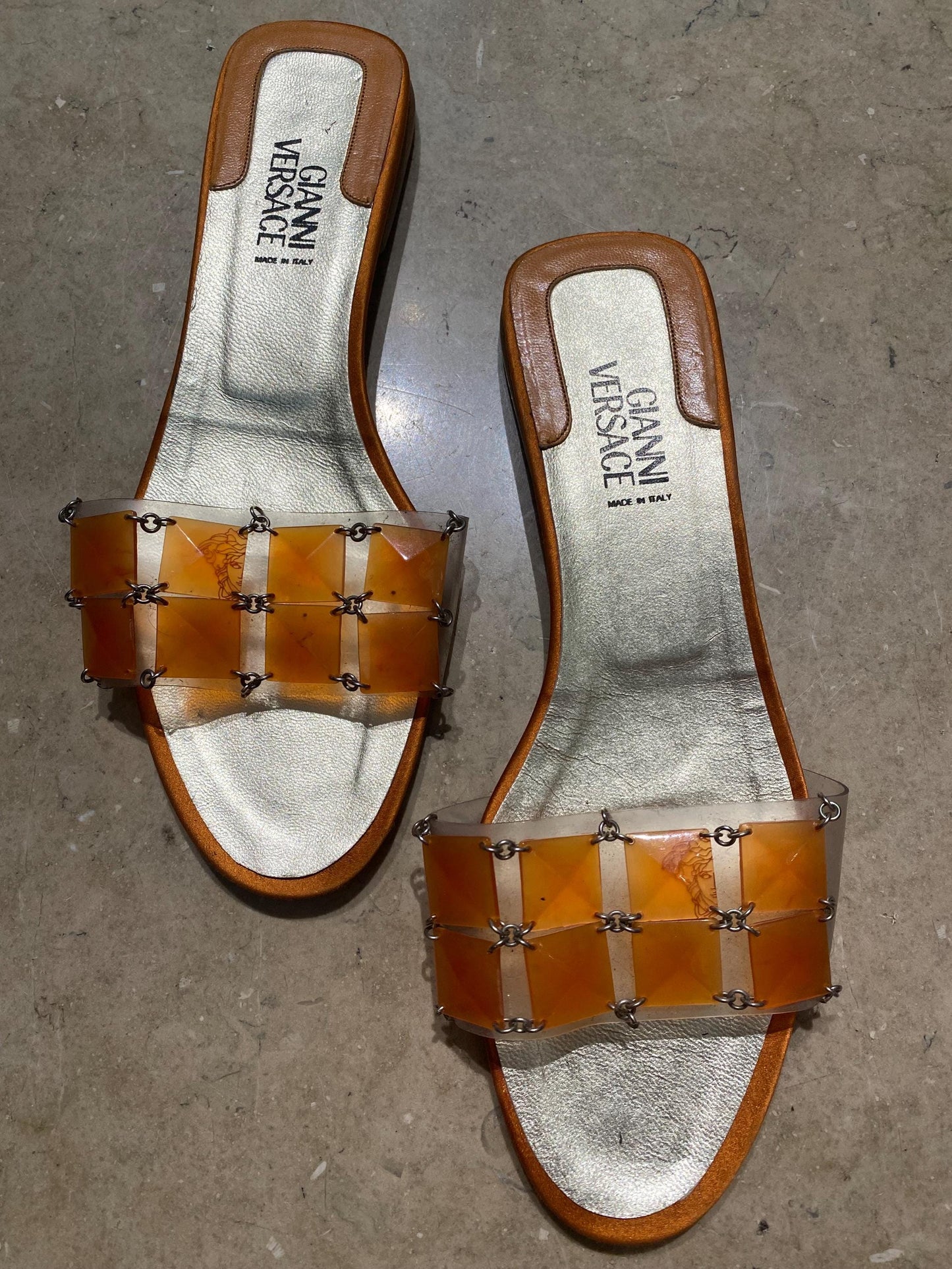 Gianni Versace slippers leather - PVC w beaded strap, almost new sz 38,5