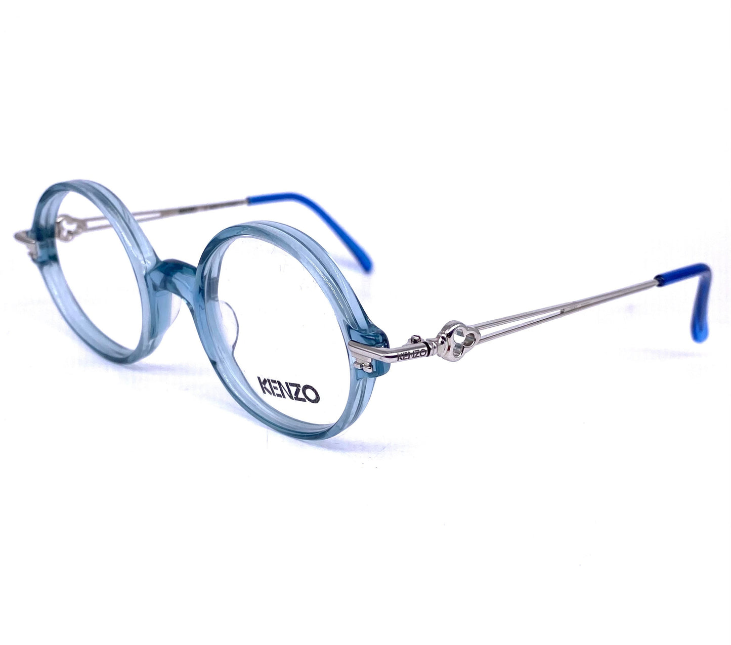 Kenzo Lucia cute round cello eyeglasses frames with key shaped hinges and temples, NOS 80s France