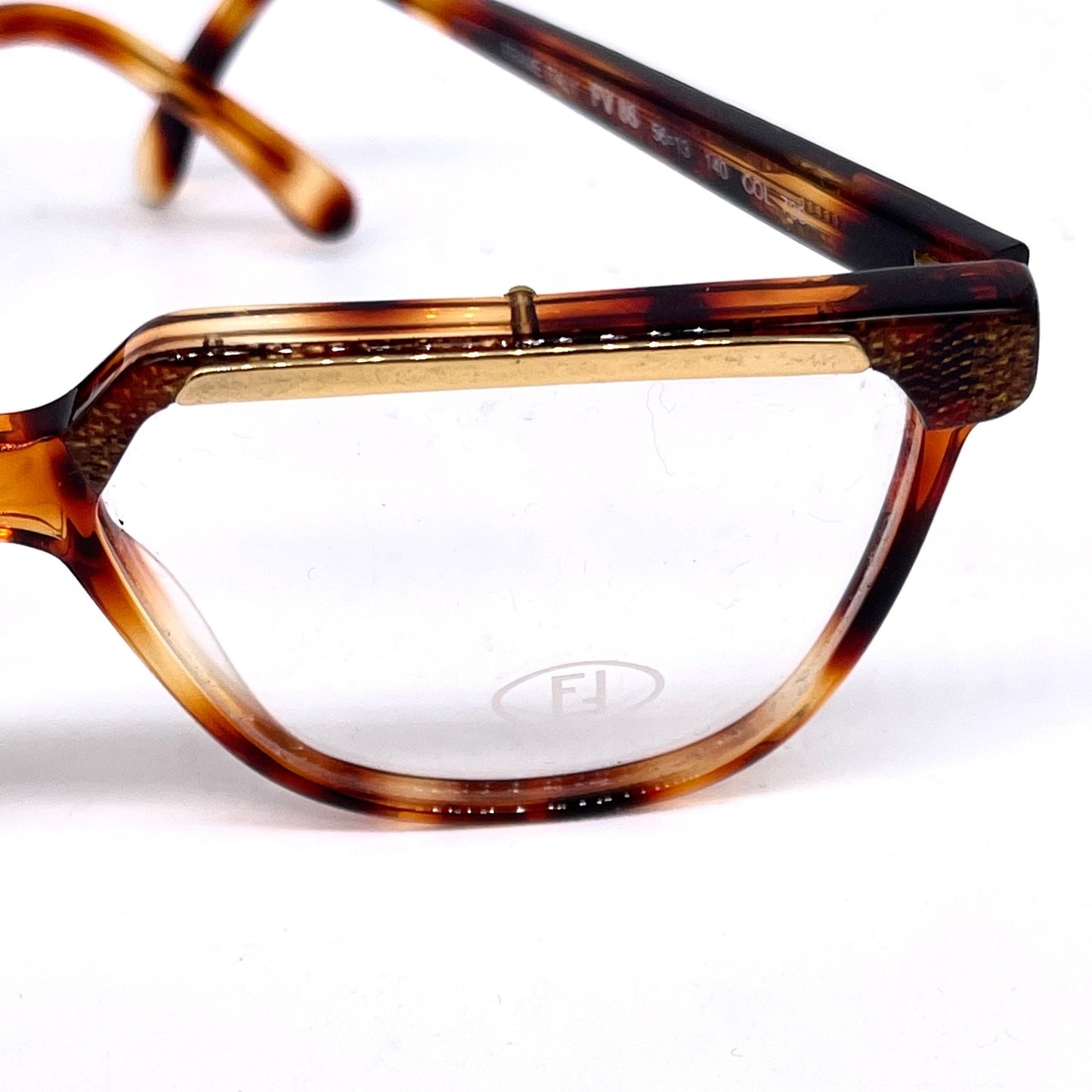 Fendi by Lozza FV86 square tortoise eyeglasses with golden brown details, NOs 80s