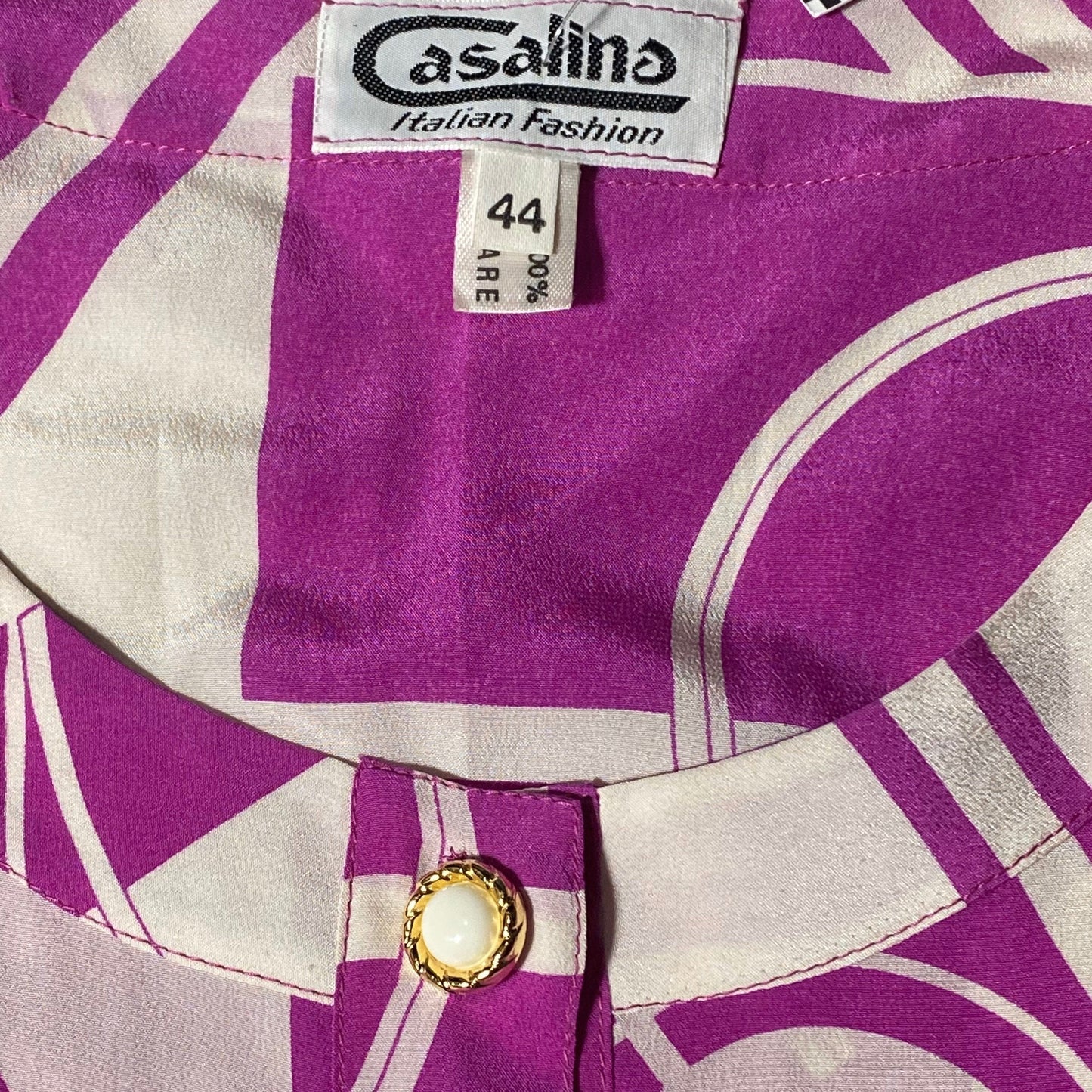 Coolest 1980s pure silk purple/white  abstract allover blouson dress made in Italy, as new