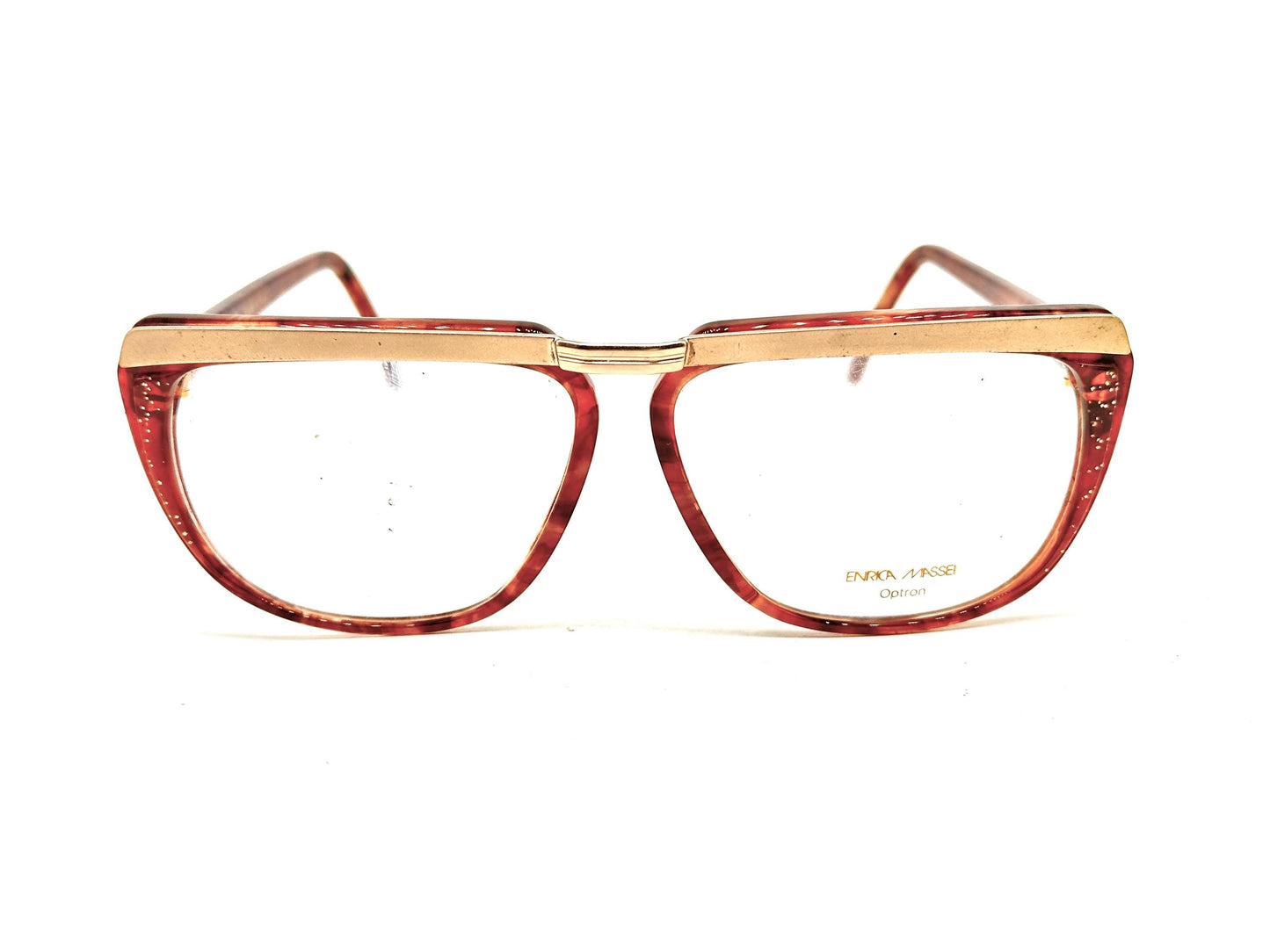 Enrica Massei modern square glasses in black or honey sparks w golden browline/bridge, 80s NOS