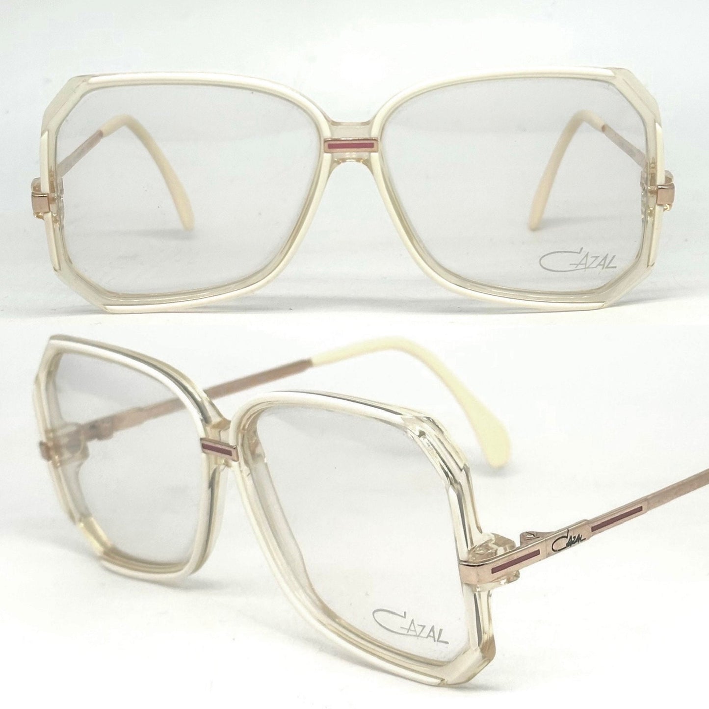 Cazal 167 square oversized eyeglasses frames in clear/white acetate, NoS 80s W Germany