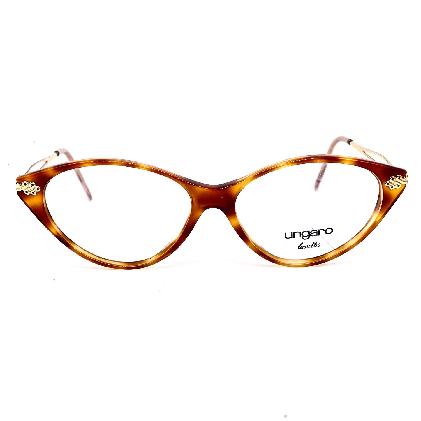 Persol Ungaro U582 tortoise cateye eyeglasses with golden metal temples/ hinges, made in Italy, 80s NOS